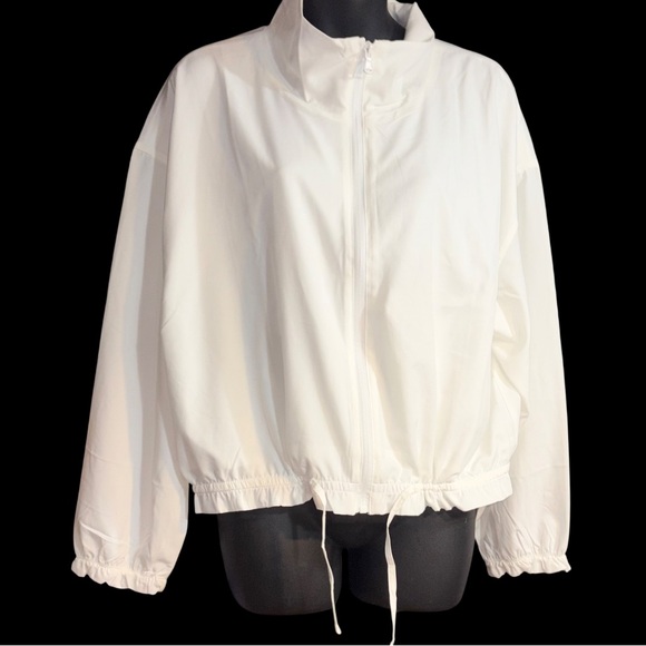 Old Navy Jackets & Blazers - Old Navy StretchTech Packable Ruffle-Trim Jacket white full-zip drawstring large